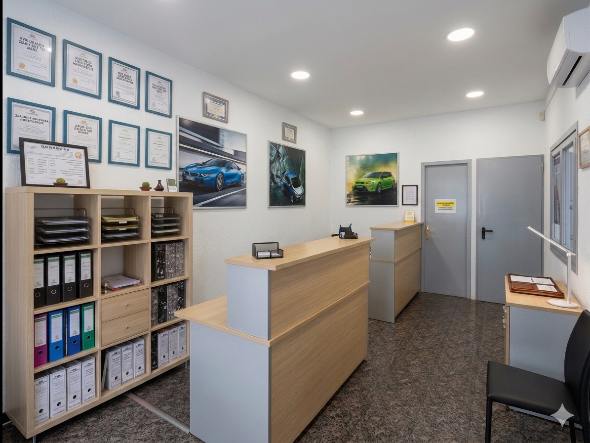 Oficinas y recepción de Planchistería Glorias, taller de chapa y pintura en El Clot, Barcelona